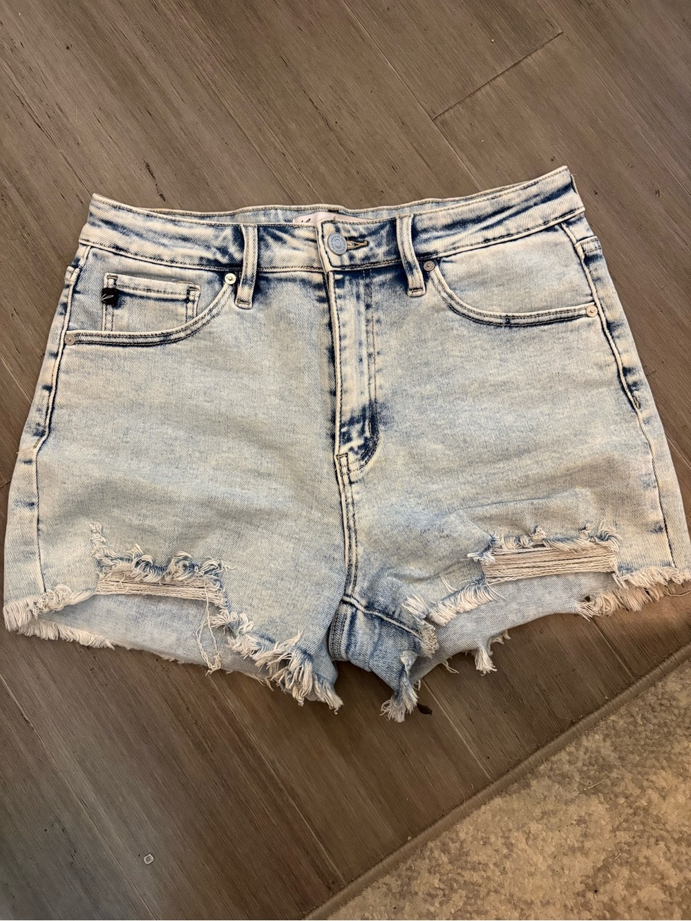 KanCan Light Blue Distressed High-Waist Denim Shorts